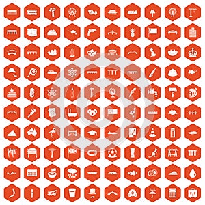 100 bridge icons hexagon orange