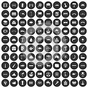 100 bridge icons set black circle