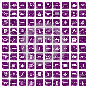 100 bridge icons set grunge purple