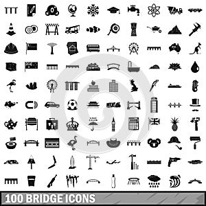 100 bridge icons set, simple style