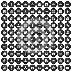 100 building icons set black circle