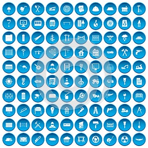 100 building materials icons set blue