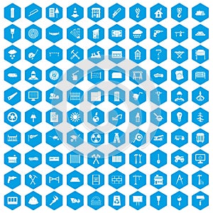 100 building materials icons set blue