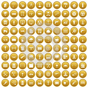 100 building materials icons set gold