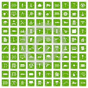 100 building materials icons set grunge green