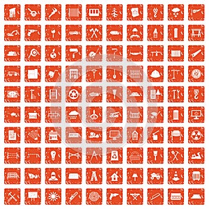 100 building materials icons set grunge orange