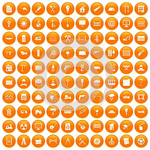 100 building materials icons set orange