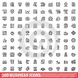 100 business icons set, outline style