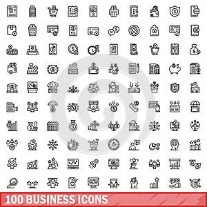 100 business icons set, outline style