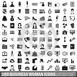 100 business woman icons set, simple style