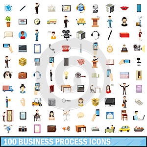 100 busness process icons set, cartoon style