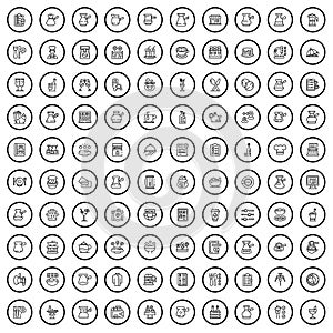 100 cafe icons set, outline style