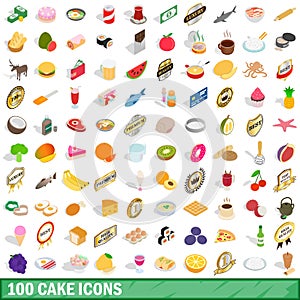 100 cake icons set, isometric 3d style
