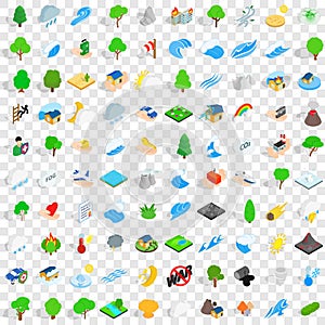 100 calamity icons set, isometric 3d style