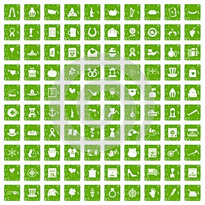 100 calendar icons set grunge green