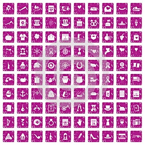 100 calendar icons set grunge pink