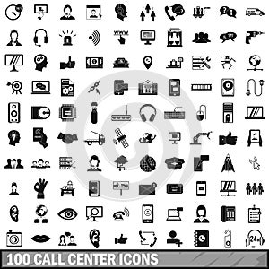 100 call center icons set, simple style