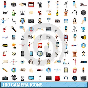 100 camera icons set, cartoon style