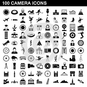 100 camera icons set, simple style