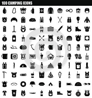 100 camping icon set, simple style