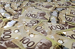 100 Canadian dollar banknotes.