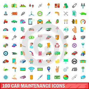 100 car maintanance icons set, cartoon style