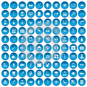 100 care icons set blue