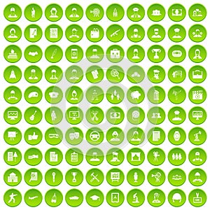 100 career icons set green circle