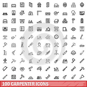 100 carpenter icons set, outline style