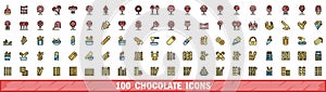 100 chocolate icons set, color line style