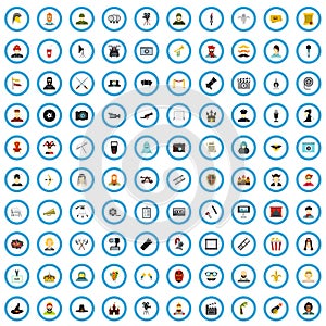 100 cinema icons set, flat style