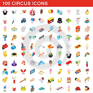 100 circus icons set, isometric 3d style