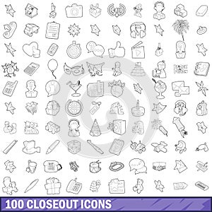 100 closeout icons set, outline style