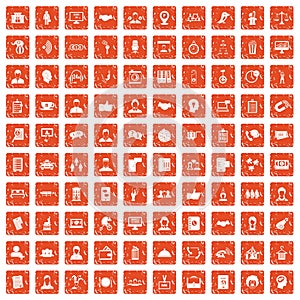 100 coherence icons set grunge orange