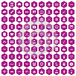 100 combat vehicles icons hexagon violet