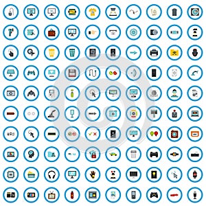 100 computer icons set, flat style