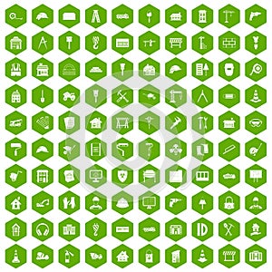 100 construction icons hexagon green