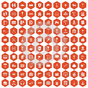 100 construction icons hexagon orange