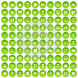 100 construction icons set green circle