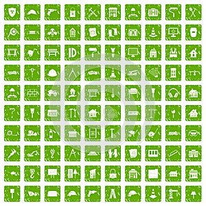 100 construction icons set grunge green