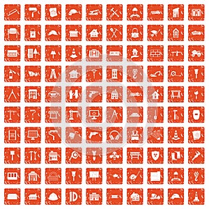 100 construction icons set grunge orange