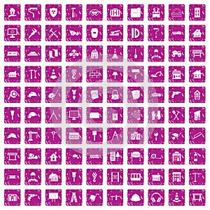 100 construction icons set grunge pink