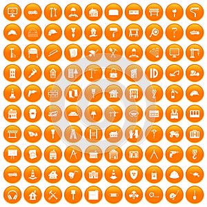 100 construction icons set orange