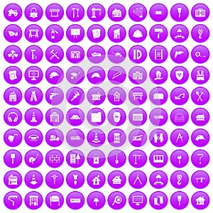 100 construction icons set purple