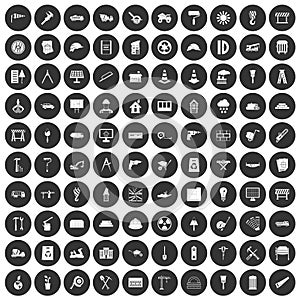 100 construction site icons set black circle