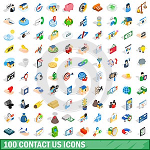 100 contact us icons set, isometric 3d style