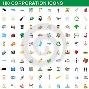 100 corporation icons set, cartoon style