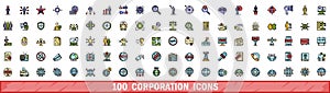 100 corporation icons set, color line style