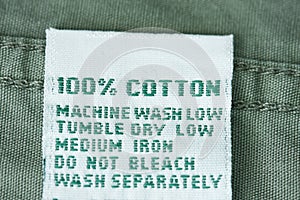 100% Cotton label