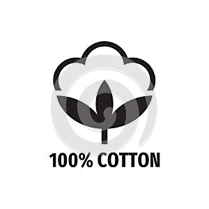 100% cotton - web black icon design.  Natural fiber sign. Vector illustration.